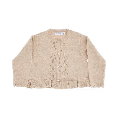 Mayoral Ruffled Lurex Knit Cardigan Kids In Gold