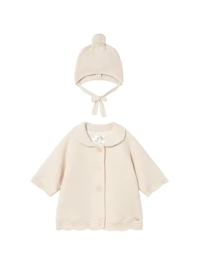 Mayoral Babies' Scalloped-edge Knit Hat And Jacket In White