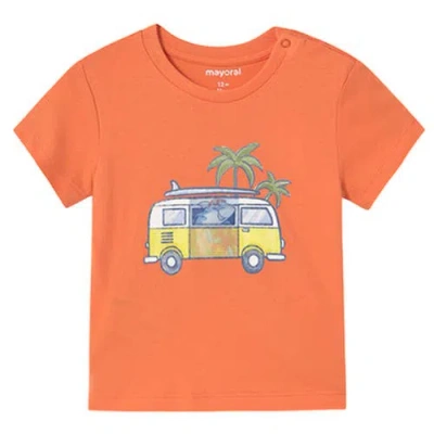 Mayoral Babies'  Shark Summer Adventure T-shirt In Coral