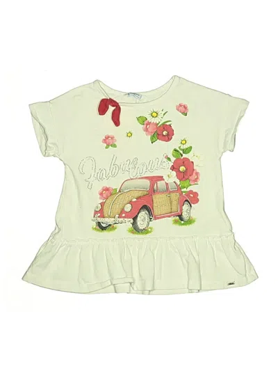 Pre-owned Mayoral Kids' Short Sleeve Top Ivory Ruffles Neckline Tops In White