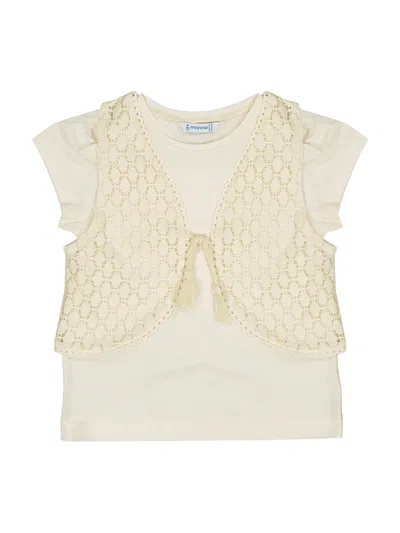 Mayoral Short Sleeved Shirt With Waistcoat In Bone