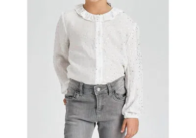 Mayoral Kids' Stars Ruffle Collar Blouse In White