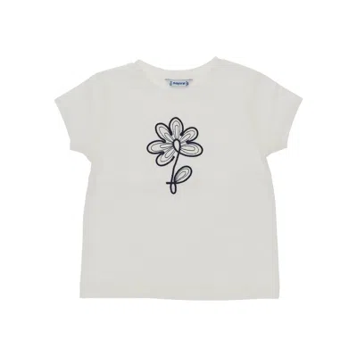 Mayoral Stretch Jersey T-shirt With Floral Embroidery Kids In White