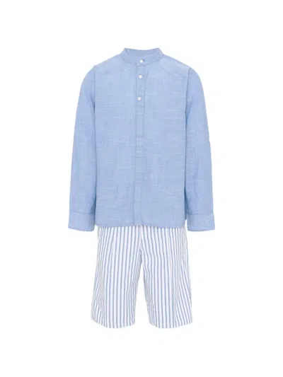 Mayoral Kids' Striped Cotton Shorts Set In Blue