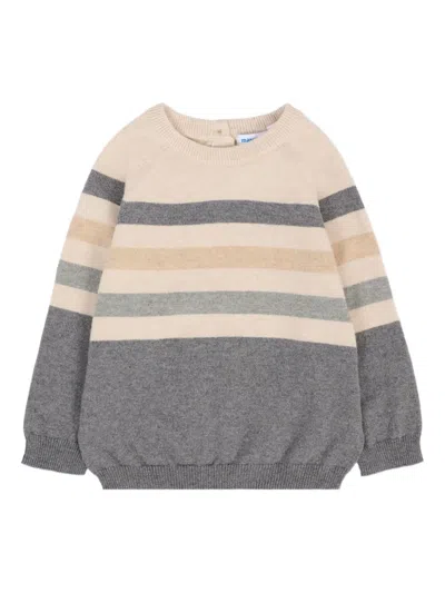 Mayoral Babies' Striped Cotton Sweater In Gray