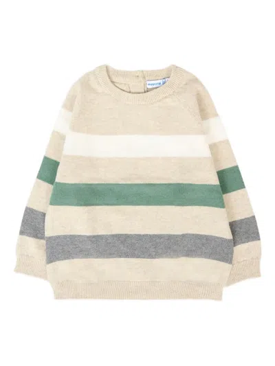 Mayoral Babies' Striped Cotton Sweater In Neutral