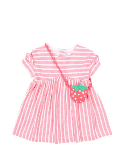 Mayoral Babies' Striped Tie-sleeve Bag And Dress Set In Pink