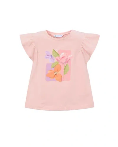 Mayoral Kids' Ruffled Floral-print T-shirt In Pink