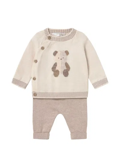 Mayoral Babies' Teddy Bear-intarsia Knitted Sweater And Trousers Set In Neutral