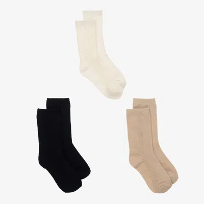 Mayoral Teen Blue & Beige Ribbed Ankle Socks (3 Pack)