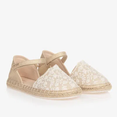 Mayoral Teen Girls Gold Lace Espadrille Sandals