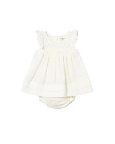 Mayoral Kids'  Textured Dress With Nappy Cover In White