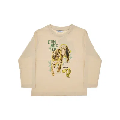 Mayoral Tiger Print Long-sleeves T-shirt Kids In Beige
