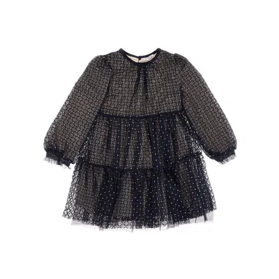 Mayoral Tulle Mini Dress With Flocked Motif Kids In Blue