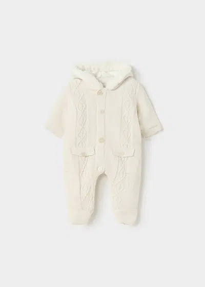 Mayoral Kids' Unisex Baby Winter Knit Zipper Hoodie Jumpsuit In Cream In White