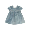 Mayoral Velvet Smocked Dress With Buttons In Blue