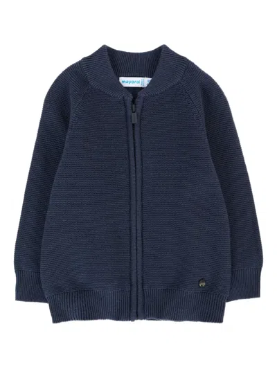 Mayoral Babies' Zip-front Knitted Cardigan In Blue
