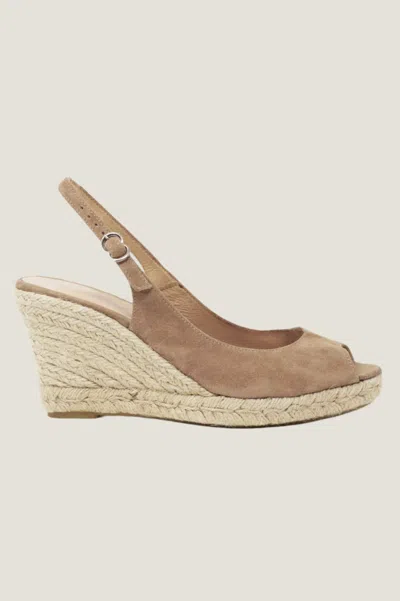 Maypol Aspiga Ladies Canvas Low Wedge Mykonos Open Toe Espadrilles Almond Brown Suede Summer Wedding Guest 