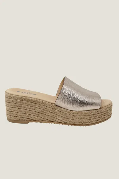 Maypol Aspiga Ladies Ethical Handmade Laura Mule Mid Heel Wedge Open Toe Espadrilles Sandal Gold | 42 In Gray