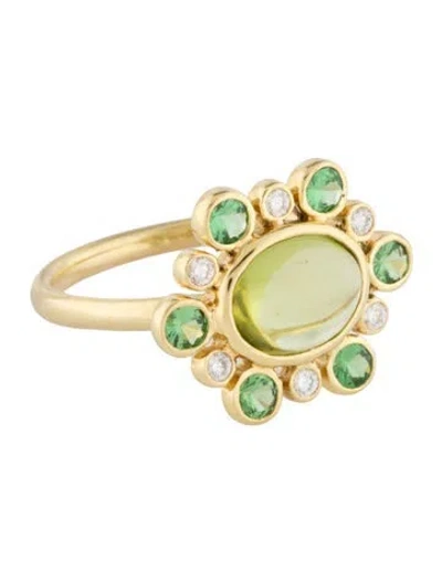 Pre-owned Maz 14k 1.96ct Peridot, Tsavorite & Diamond Cocktail Ring In Multi
