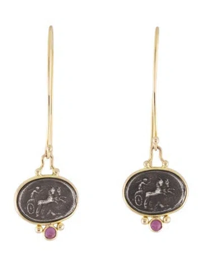 Pre-owned Maz 14k Coin & Ruby Drop Earrings In Multi