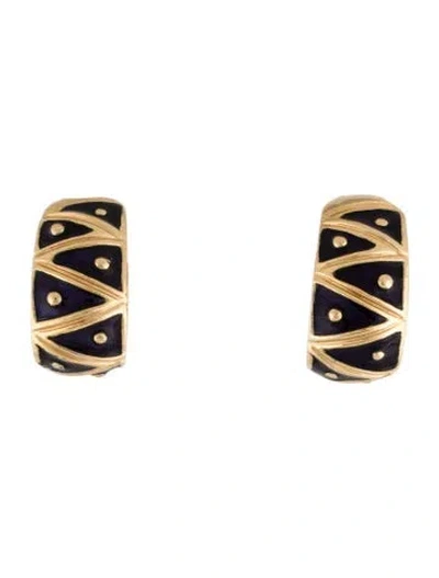 Pre-owned Maz 14k Enamel Earclips In Blue