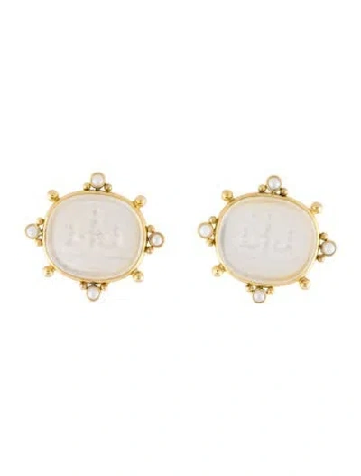 Pre-owned Maz 14k Pearl & Glass And Mother Of Pearl Doublet Ear Clip Earrings In Multi