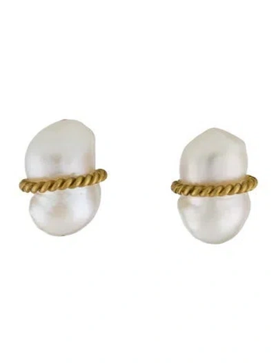Pre-owned Maz 14k Pearl Peanut Earclips In Multi