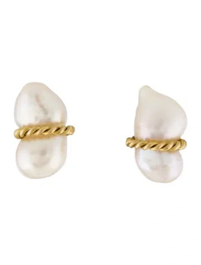 Pre-owned Maz 14k Pearl Peanut Earclips In Multi