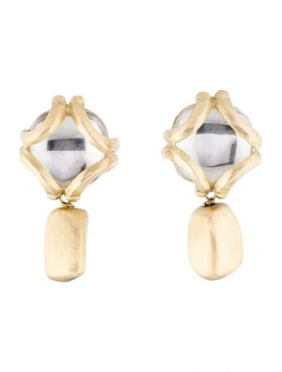 Pre-owned Maz 14k Rock Crystal Convertible Earrings W/ Unbranded 18k Earring Enhancers In Multi