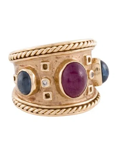 Pre-owned Maz 14k Ruby, Sapphire & Diamond Cocktail Ring In Multi