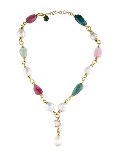 Pre-owned Maz 18k Pearl & Multi-stone Lavalier Necklace, 20"