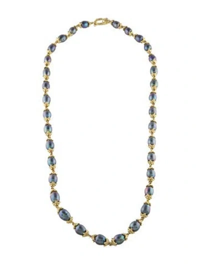 Pre-owned Maz 18k Pearl Toggle Necklace, 31" In Multi