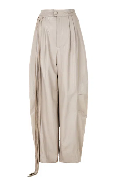 Maz Manuela Álvarez Baggy Leather Fringe Trousers In Gray