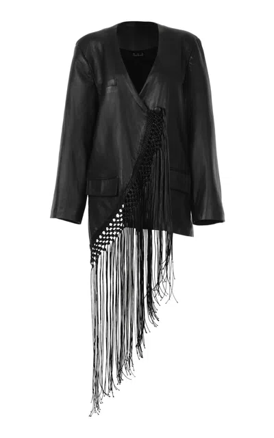 Maz Manuela Álvarez Macramé Leather Blazer In Black