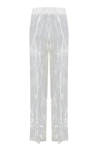 Maz Manuela Álvarez Nuno Merino Wool-silk Lace Culotte Trousers In Gray