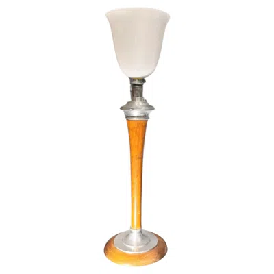 Pre-owned Mazda Art Deco Table Lamp, Wood And Opaline Glass, , Art Deco In Brown