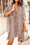 Mazik Animal Printed Button Down Loose Fit Shirts Dress In Leopard