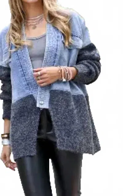 Mazik Button Contrast Jacket In Light Denim & Heather In Blue