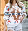 Mazik Colorful Tribal Pattern Knitted Sweater Top In Off White Combo In Multi