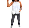 Mazik Halter Ruffle Sleevless Blouse Top In White In White