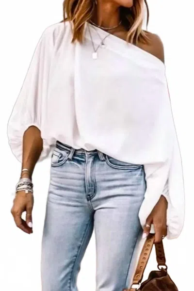 Mazik Wide Boat Neck Puff Sleeve Detail Loose Fit Blouse In Latte In Multi