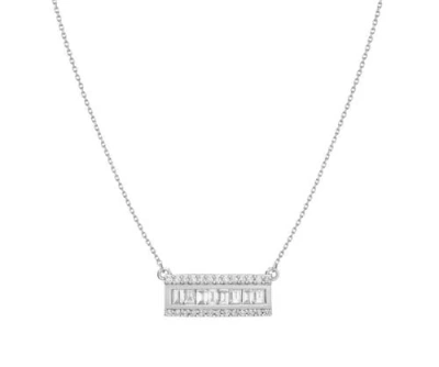Mazin Jewels Baguette Bar Necklace In Silver
