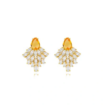 Mazin Jewels Citrine Earrings In Gold