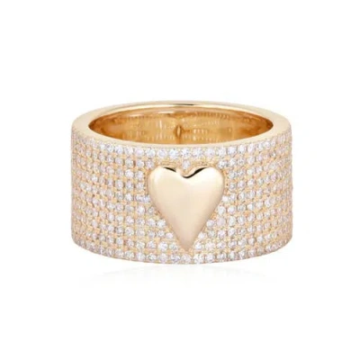 Mazin Jewels Pave Heart Barrel Ring In Gold