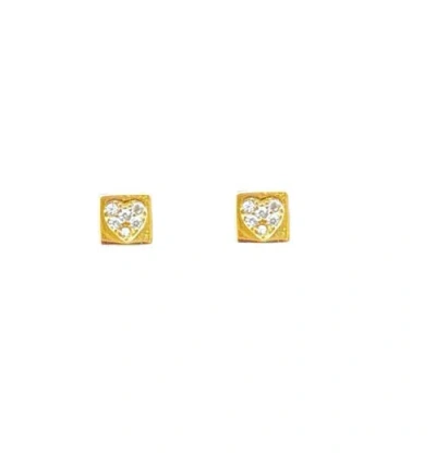 Mazin Jewels Pave Heart Studs In Gold