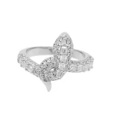 Mazin Jewels Pave Snake Ring In Silver