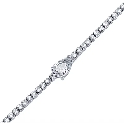 Mazin Jewels Pear Drop Tennis Bracelet In Silver