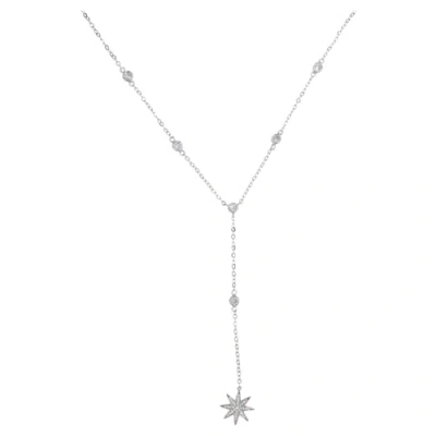 Mazin Jewels Starburst Lariat Necklace In Silver
