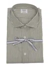 Mazzarelli 100% Cotton Striped Slim Fit Shirt In Green And White